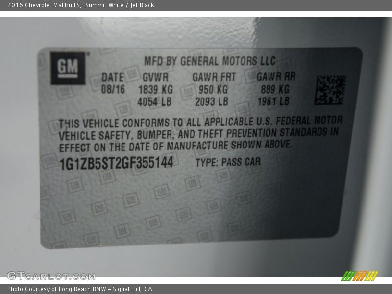 Summit White / Jet Black 2016 Chevrolet Malibu LS