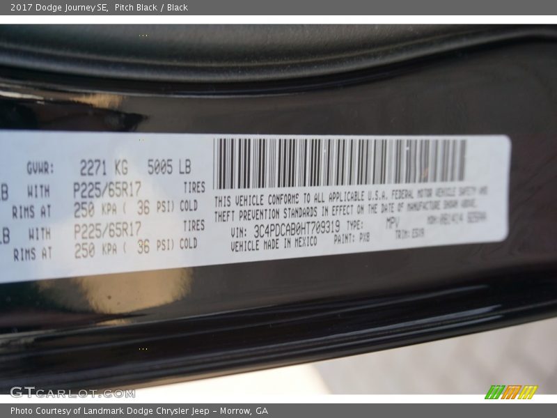 Pitch Black / Black 2017 Dodge Journey SE
