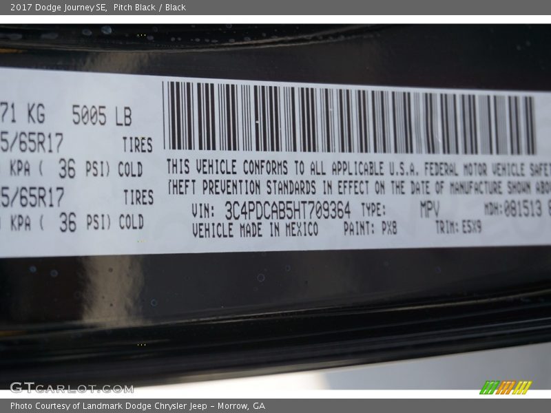 Pitch Black / Black 2017 Dodge Journey SE