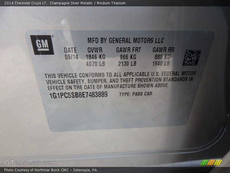 Champagne Silver Metallic / Medium Titanium 2014 Chevrolet Cruze LT