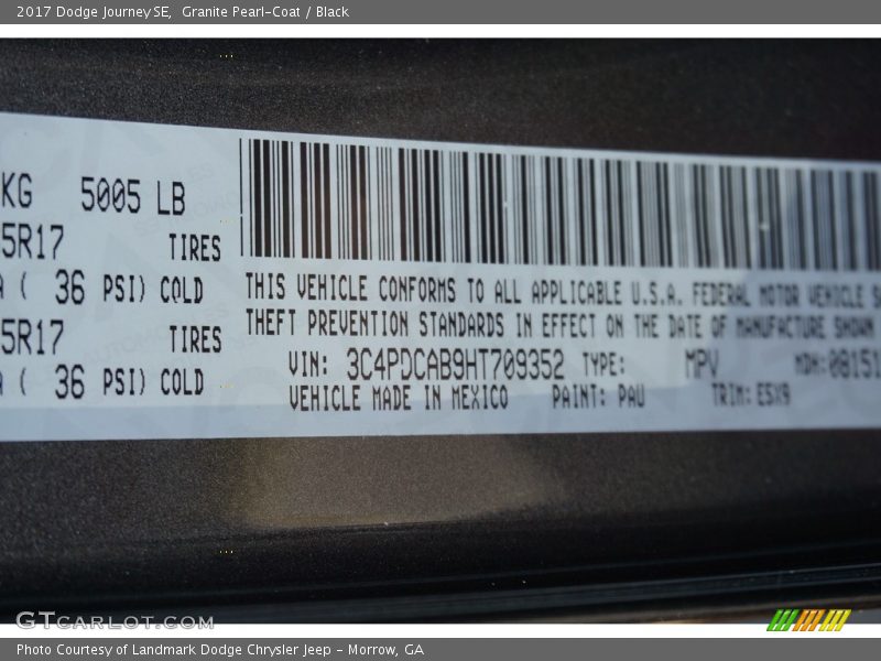 Granite Pearl-Coat / Black 2017 Dodge Journey SE