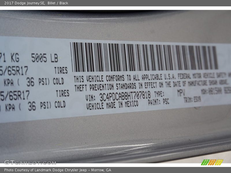 Billet / Black 2017 Dodge Journey SE