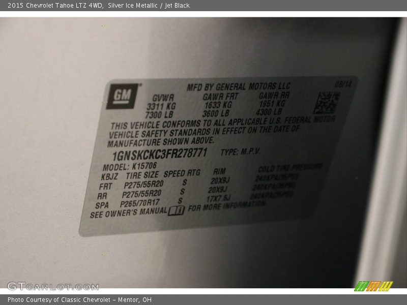 Silver Ice Metallic / Jet Black 2015 Chevrolet Tahoe LTZ 4WD