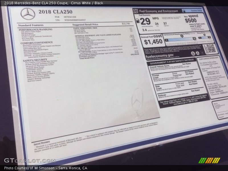 Cirrus White / Black 2018 Mercedes-Benz CLA 250 Coupe