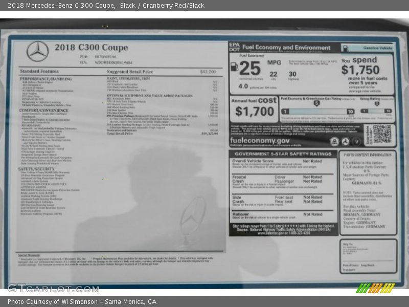  2018 C 300 Coupe Window Sticker