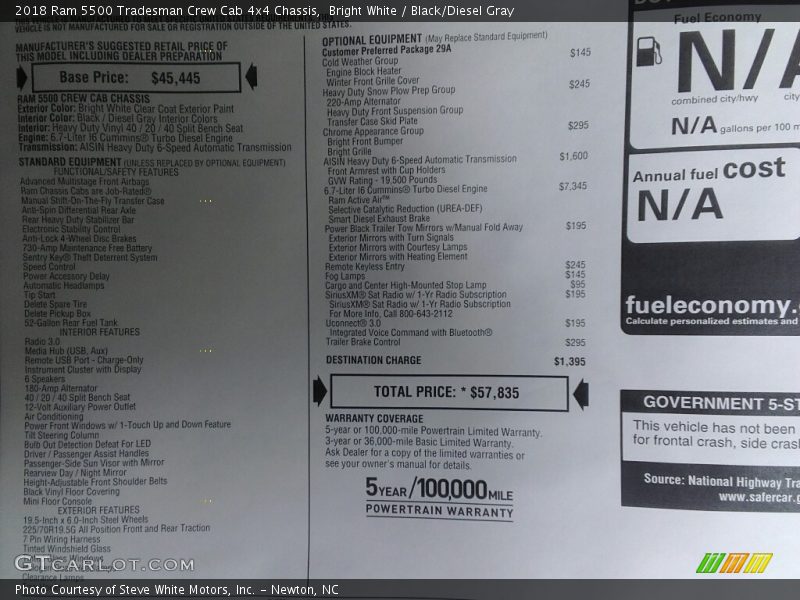 Bright White / Black/Diesel Gray 2018 Ram 5500 Tradesman Crew Cab 4x4 Chassis