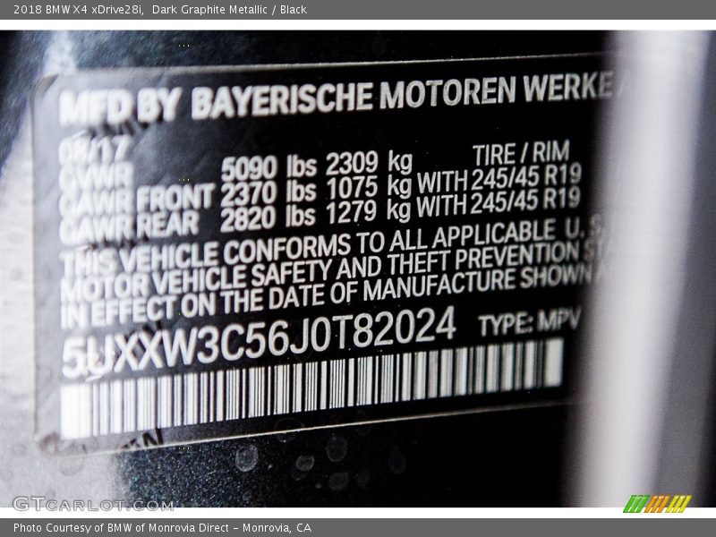 Dark Graphite Metallic / Black 2018 BMW X4 xDrive28i