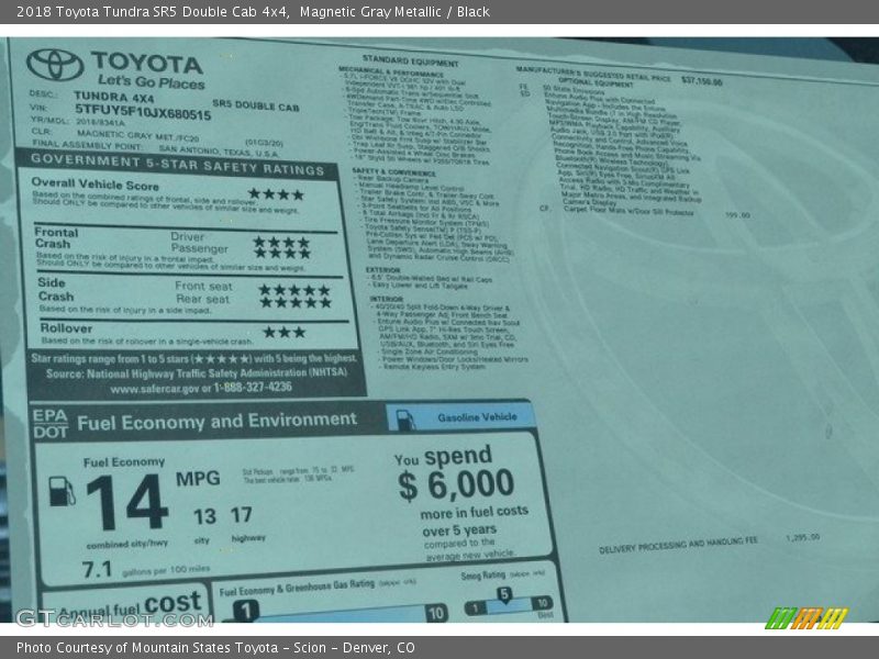 Magnetic Gray Metallic / Black 2018 Toyota Tundra SR5 Double Cab 4x4