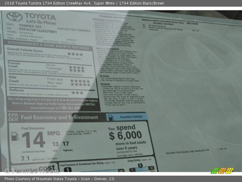 Super White / 1794 Edition Black/Brown 2018 Toyota Tundra 1794 Edition CrewMax 4x4