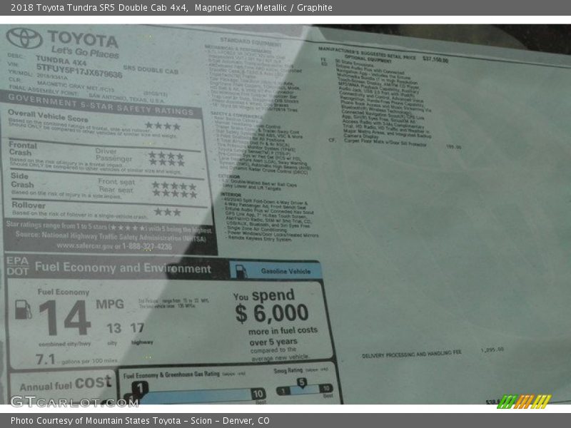 Magnetic Gray Metallic / Graphite 2018 Toyota Tundra SR5 Double Cab 4x4