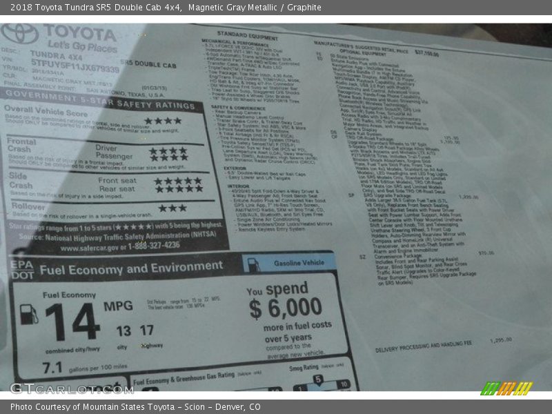 Magnetic Gray Metallic / Graphite 2018 Toyota Tundra SR5 Double Cab 4x4
