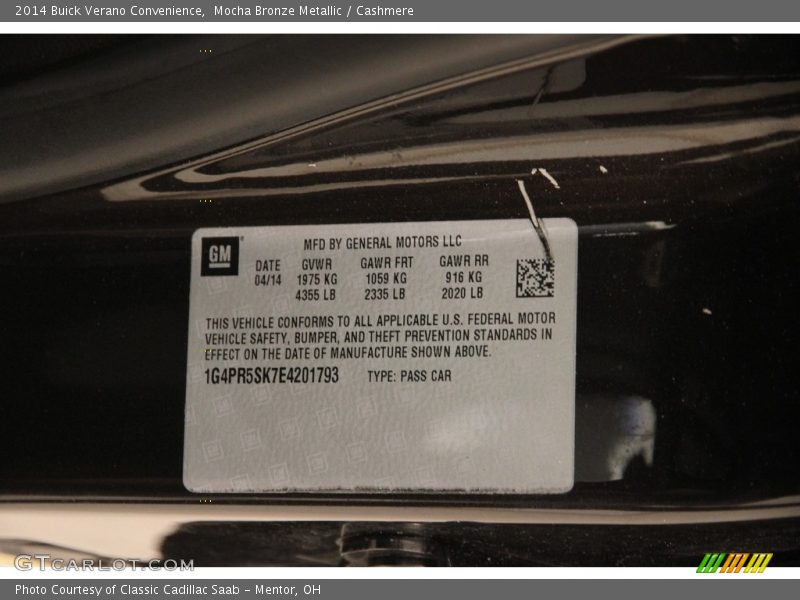 Mocha Bronze Metallic / Cashmere 2014 Buick Verano Convenience
