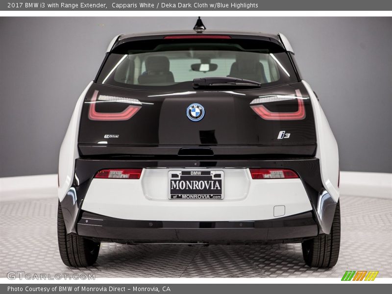 Capparis White / Deka Dark Cloth w/Blue Highlights 2017 BMW i3 with Range Extender