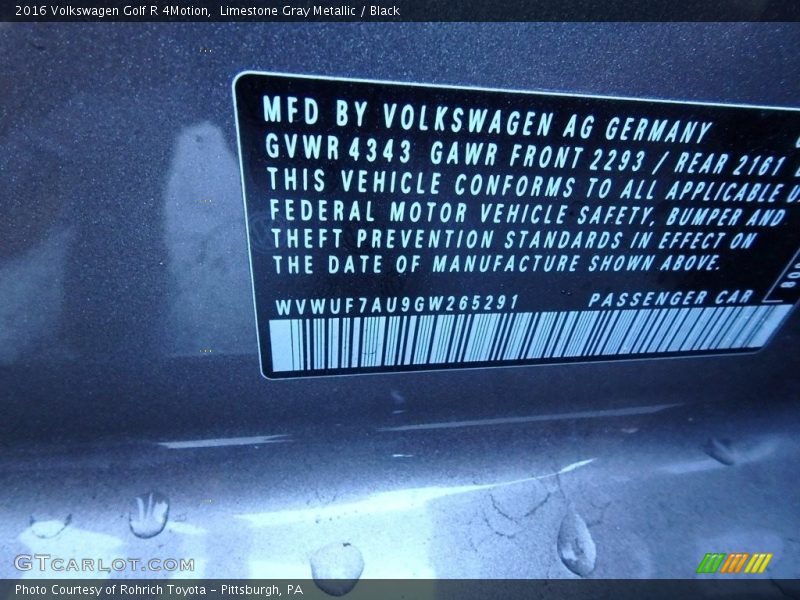 Limestone Gray Metallic / Black 2016 Volkswagen Golf R 4Motion