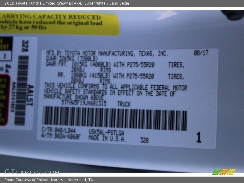 Super White / Sand Beige 2018 Toyota Tundra Limited CrewMax 4x4
