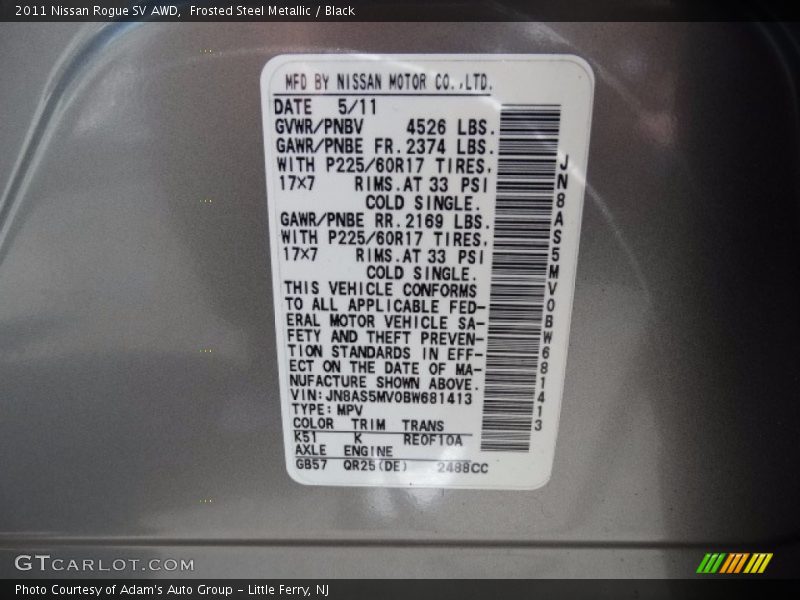 Frosted Steel Metallic / Black 2011 Nissan Rogue SV AWD