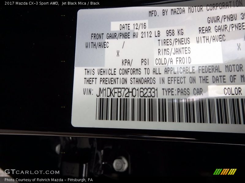 Jet Black Mica / Black 2017 Mazda CX-3 Sport AWD