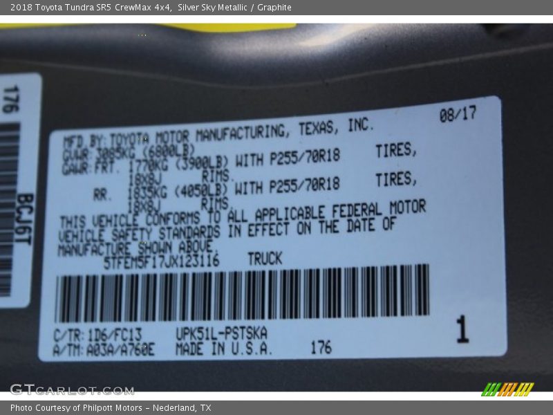 2018 Tundra SR5 CrewMax 4x4 Silver Sky Metallic Color Code 1D6