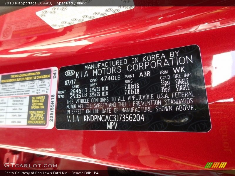 Hyper Red / Black 2018 Kia Sportage EX AWD