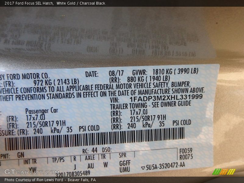 White Gold / Charcoal Black 2017 Ford Focus SEL Hatch