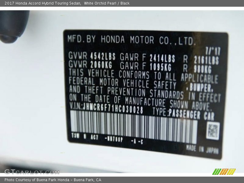 White Orchid Pearl / Black 2017 Honda Accord Hybrid Touring Sedan