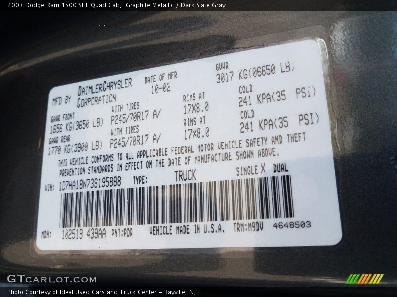 Graphite Metallic / Dark Slate Gray 2003 Dodge Ram 1500 SLT Quad Cab