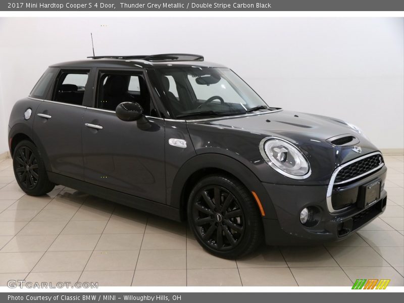 Thunder Grey Metallic / Double Stripe Carbon Black 2017 Mini Hardtop Cooper S 4 Door