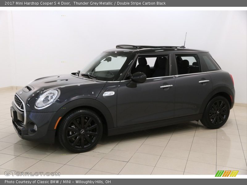 Thunder Grey Metallic / Double Stripe Carbon Black 2017 Mini Hardtop Cooper S 4 Door