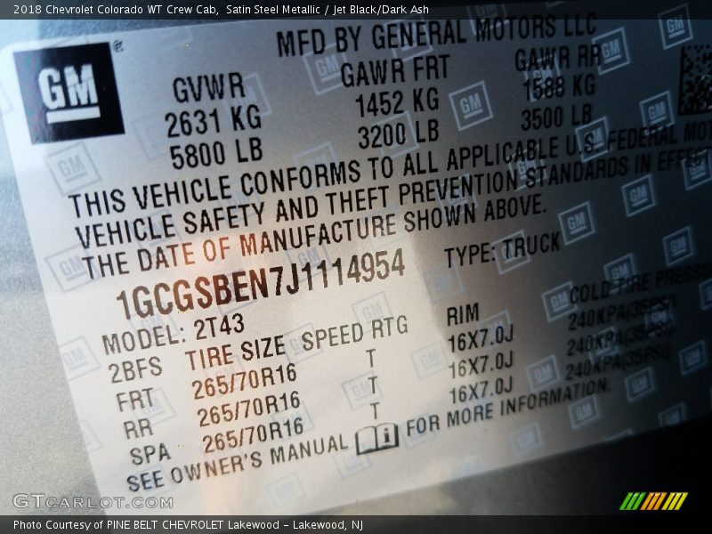 Satin Steel Metallic / Jet Black/Dark Ash 2018 Chevrolet Colorado WT Crew Cab