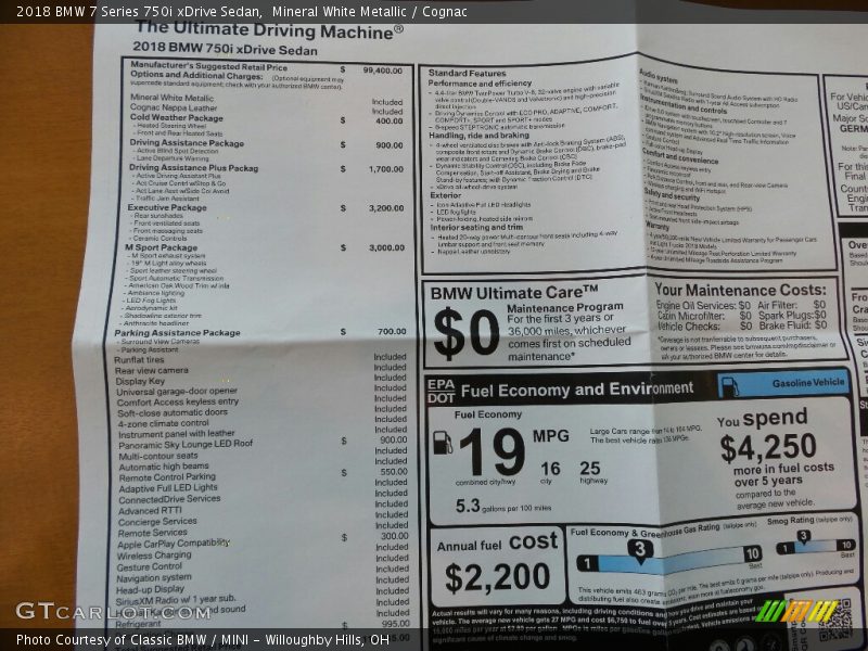  2018 7 Series 750i xDrive Sedan Window Sticker