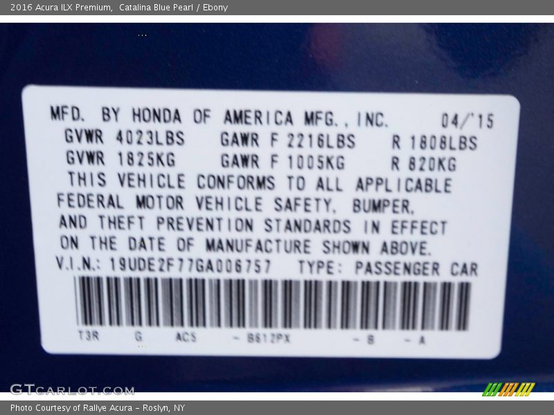 Catalina Blue Pearl / Ebony 2016 Acura ILX Premium