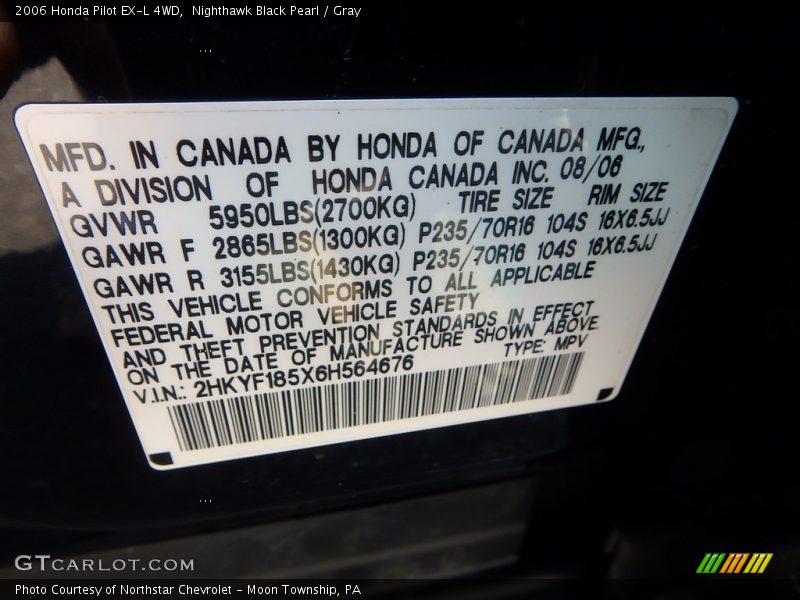 Nighthawk Black Pearl / Gray 2006 Honda Pilot EX-L 4WD