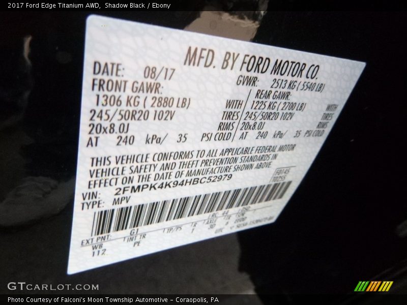 Shadow Black / Ebony 2017 Ford Edge Titanium AWD
