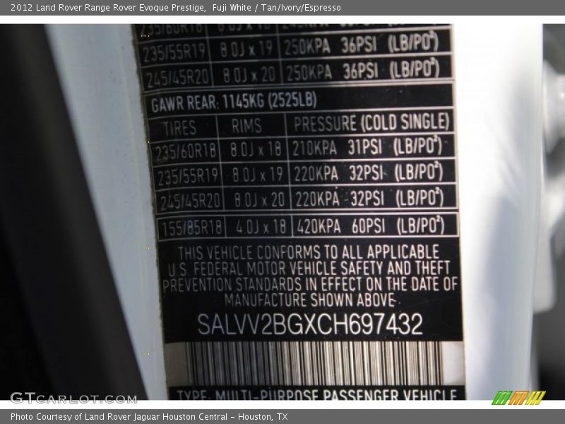 Fuji White / Tan/Ivory/Espresso 2012 Land Rover Range Rover Evoque Prestige