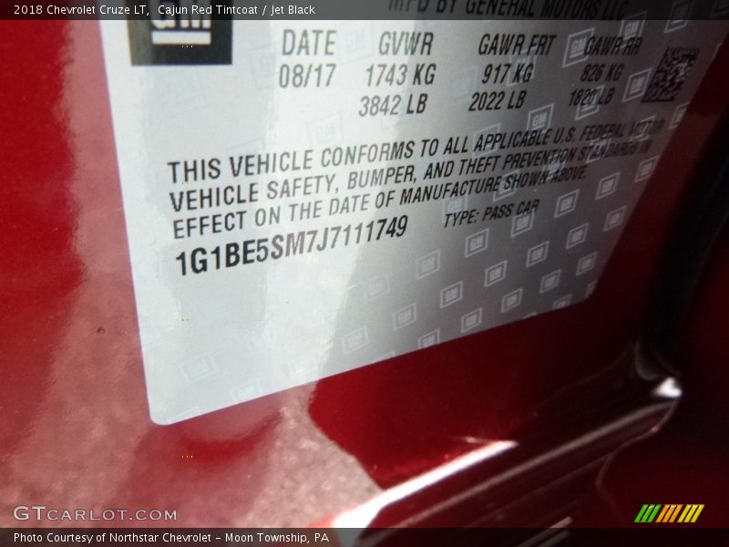 Cajun Red Tintcoat / Jet Black 2018 Chevrolet Cruze LT