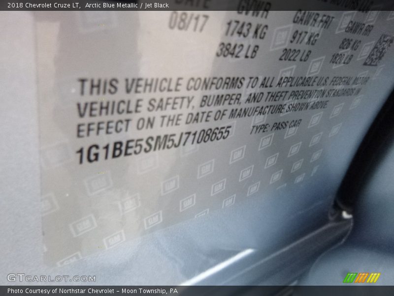 Arctic Blue Metallic / Jet Black 2018 Chevrolet Cruze LT