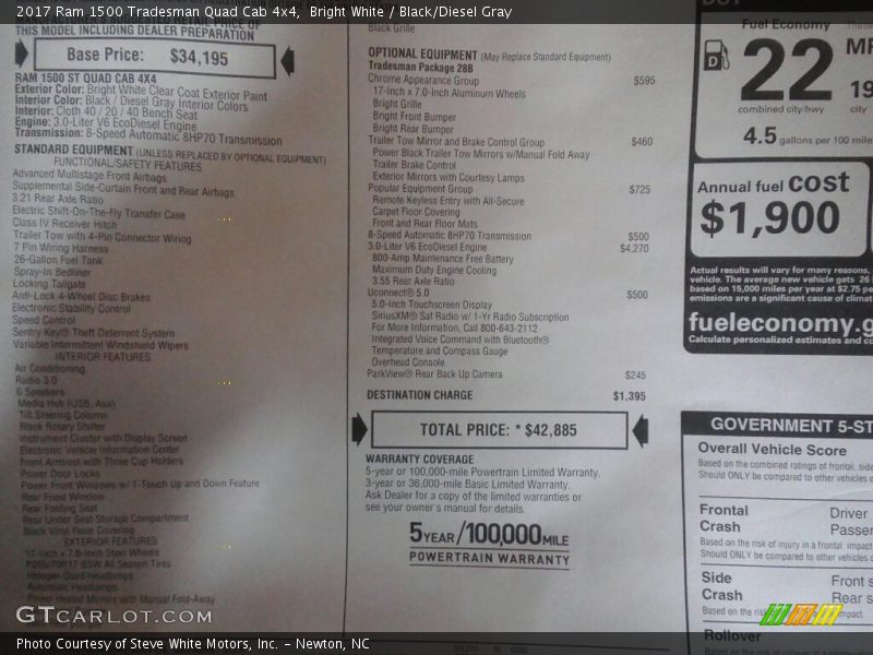Bright White / Black/Diesel Gray 2017 Ram 1500 Tradesman Quad Cab 4x4