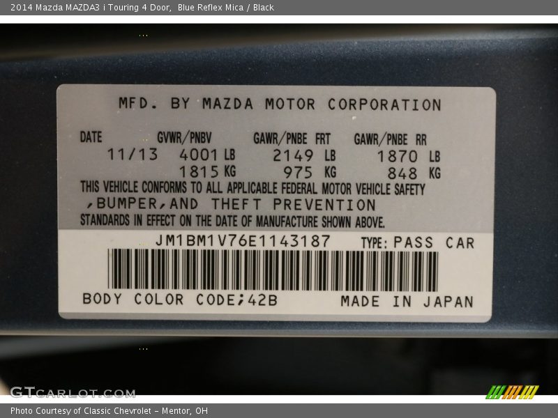 Blue Reflex Mica / Black 2014 Mazda MAZDA3 i Touring 4 Door