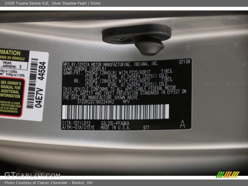 Silver Shadow Pearl / Stone 2008 Toyota Sienna XLE
