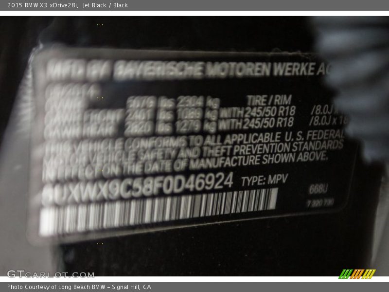 Jet Black / Black 2015 BMW X3 xDrive28i