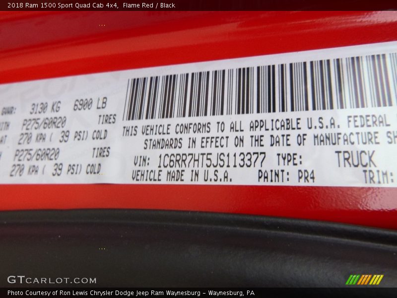 2018 1500 Sport Quad Cab 4x4 Flame Red Color Code PR4