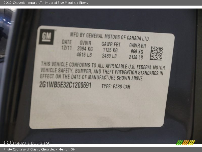 Imperial Blue Metallic / Ebony 2012 Chevrolet Impala LT