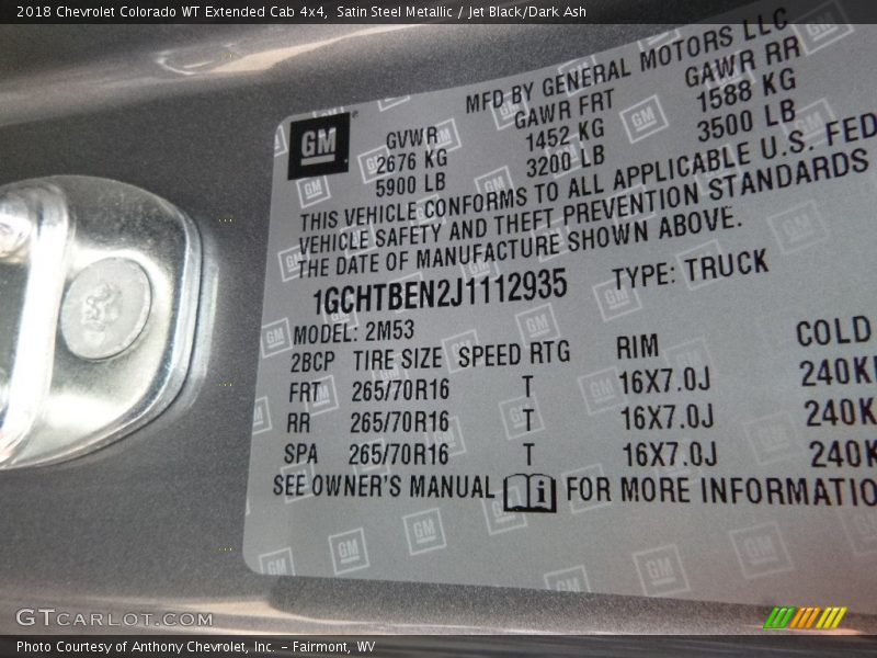Satin Steel Metallic / Jet Black/Dark Ash 2018 Chevrolet Colorado WT Extended Cab 4x4