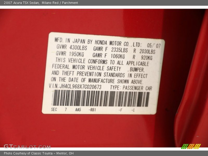 Milano Red / Parchment 2007 Acura TSX Sedan