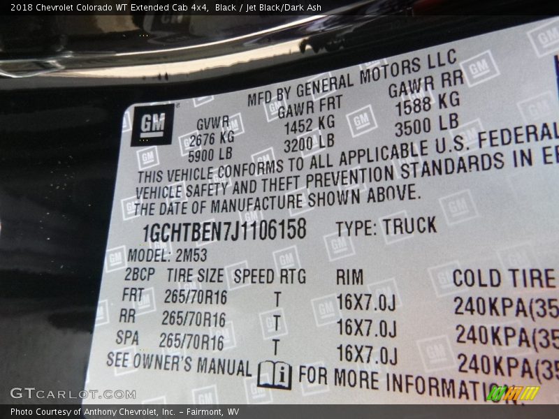 Black / Jet Black/Dark Ash 2018 Chevrolet Colorado WT Extended Cab 4x4