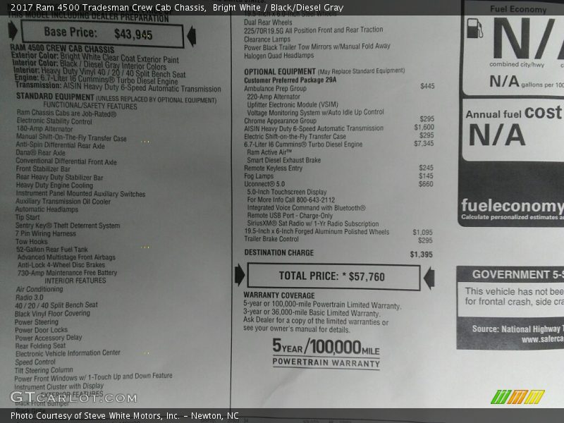 Bright White / Black/Diesel Gray 2017 Ram 4500 Tradesman Crew Cab Chassis