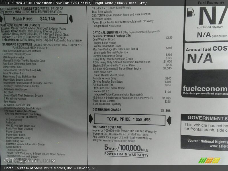 Bright White / Black/Diesel Gray 2017 Ram 4500 Tradesman Crew Cab 4x4 Chassis