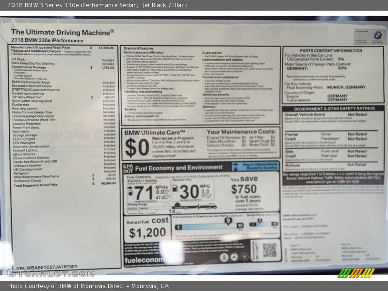 Jet Black / Black 2018 BMW 3 Series 330e iPerformance Sedan