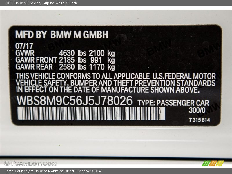 Alpine White / Black 2018 BMW M3 Sedan