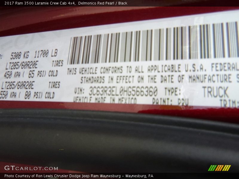 Delmonico Red Pearl / Black 2017 Ram 3500 Laramie Crew Cab 4x4